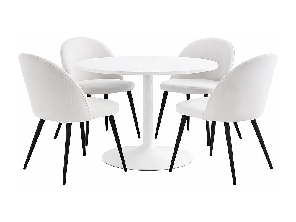 Carry eethoek tafel Ø110cm, 4 stoelen fluweel beige.