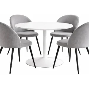 Carry eethoek tafel Ø110cm, 4 stoelen velours grijs. Carry eethoek tafel Ø110cm, 4 stoelen velours grijs.