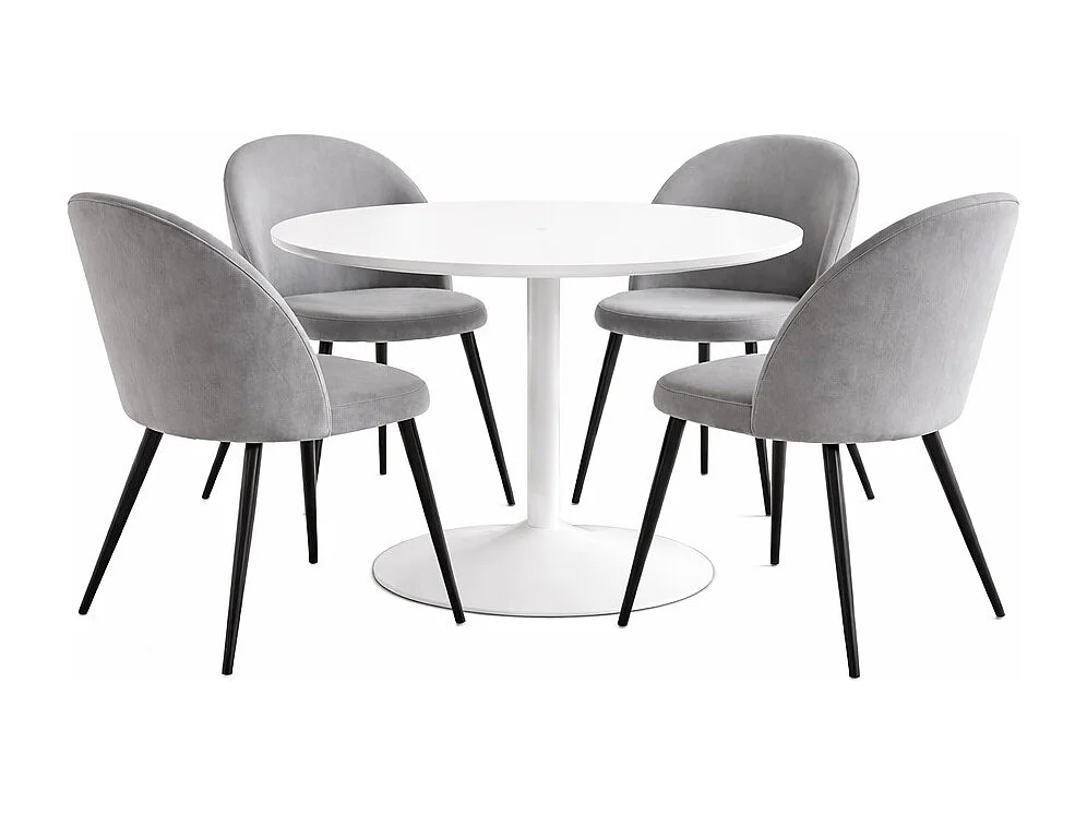 Carry eethoek tafel Ø110cm, 4 stoelen velours grijs.