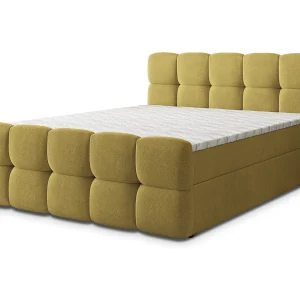 Boxspringbed BRUME 160×200 cm Set met hoofdbord, bedbodem en matras, Geel