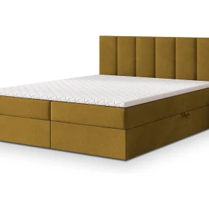 Boxspringbed MERIL 180×200 cm Set met hoofdbord, bedbodem en matras, Geel