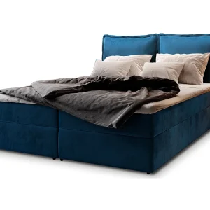 Boxspringbed LENTE 160×200 cm Set met hoofdbord, bedbodem en matras, Blauw