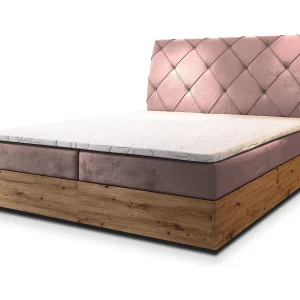 Boxspringbed VELLANO 140×200 cm Set met hoofdbord, bedbodem en matras, Poederroze