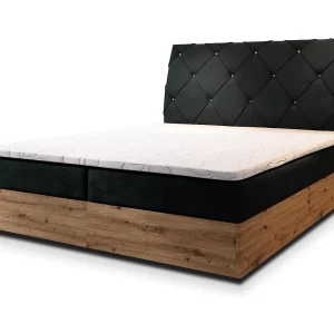 Boxspringbed VELLANO 180×200 cm Set met hoofdbord, bedbodem en matras, Zwart