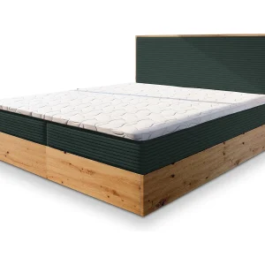 Boxspringbed VERDON 140×200 cm Set met hoofdbord, bedbodem en matras, Dennengroen