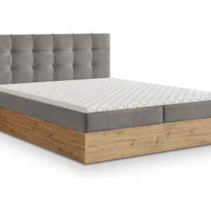 Boxspringbed MOLVEN 160×200 cm Set met hoofdbord, bedbodem en matras, Grijs Boxspringbed MOLVEN 160×200 cm Set met hoofdbord, bedbodem en matras, Grijs