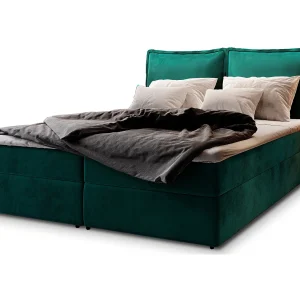 Boxspringbed LENTE 160×200 cm Set met hoofdbord, bedbodem en matras, Dennengroen