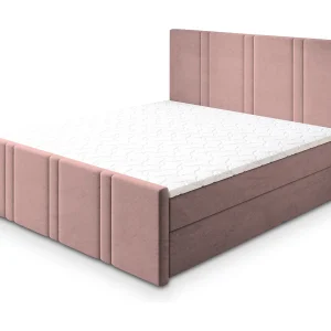 Boxspringbed COMOZA 140×200 cm Set met hoofdbord, bedbodem en matras, Poederroze