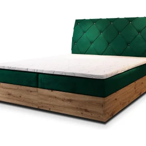 Boxspringbed VELLANO 140×200 cm Set met hoofdbord, bedbodem en matras, Dennengroen