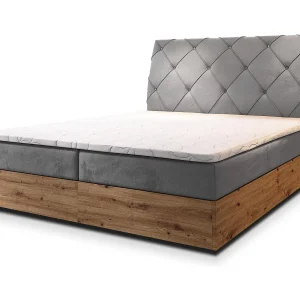 Boxspringbed VELLANO 180×200 cm Set met hoofdbord, bedbodem en matras, Lichtgrijs