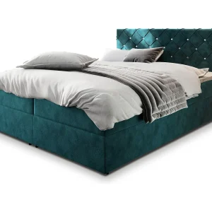 Boxspringbed RIVA 140×200 cm Set met hoofdbord, bedbodem en matras, Groenblauw Boxspringbed RIVA 140×200 cm Set met hoofdbord, bedbodem en matras, Groenblauw
