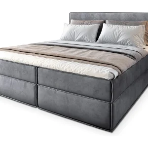 Boxspringbed PELLIO 180×200 cm Set met hoofdbord, bedbodem en matras, Grijs Boxspringbed PELLIO 180×200 cm Set met hoofdbord, bedbodem en matras, Grijs