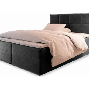 Boxspringbed LENA 180×200 cm Set met hoofdbord, bedbodem en matras, Grijs Boxspringbed LENA 180×200 cm Set met hoofdbord, bedbodem en matras, Grijs