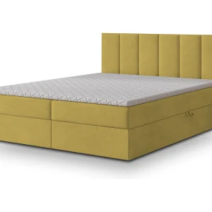 Boxspringbed MERIL 160×200 cm Set met hoofdbord, bedbodem en matras, Geel