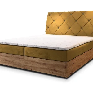 Boxspringbed VELLANO 180×200 cm Set met hoofdbord, bedbodem en matras, Geel