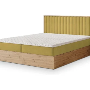 Boxspringbed VARELI 140×200 cm Set met hoofdbord, bedbodem en matras, Geel Boxspringbed VARELI 140×200 cm Set met hoofdbord, bedbodem en matras, Geel