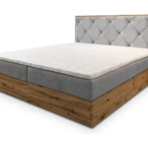 Boxspringbed FOSCO 160×200 cm Set met hoofdbord, bedbodem en matras, Lichtgrijs