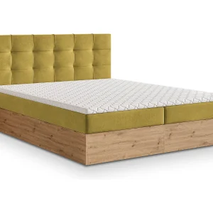 Boxspringbed MOLVEN 180×200 cm Set met hoofdbord, bedbodem en matras, Geel Boxspringbed MOLVEN 180×200 cm Set met hoofdbord, bedbodem en matras, Geel