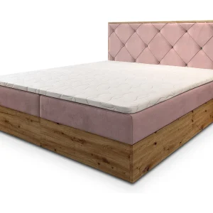 Boxspringbed FOSCO 140×200 cm Set met hoofdbord, bedbodem en matras, Poederroze