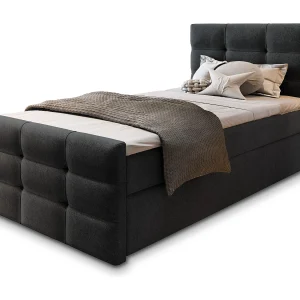 Boxspringbed AMON 90×200 cm Set met hoofdbord, bedbodem en matras, Zwart