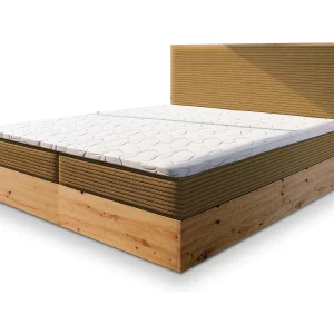 Boxspringbed VERDON 140×200 cm Set met hoofdbord, bedbodem en matras, Geel