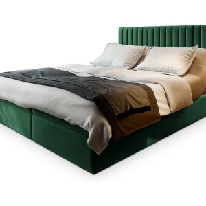 Boxspringbed MURLO 160×200 cm Set met hoofdbord, bedbodem en matras, Dennengroen