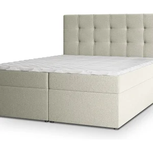 Boxspringbed PALMA 160×200 cm Set met hoofdbord, bedbodem en matras, Crème