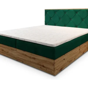 Boxspringbed FOSCO 160×200 cm Set met hoofdbord, bedbodem en matras, Dennengroen