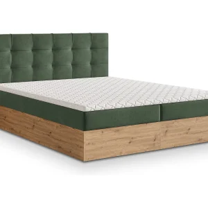 Boxspringbed MOLVEN 180×200 cm Set met hoofdbord, bedbodem en matras, Groen Boxspringbed MOLVEN 180×200 cm Set met hoofdbord, bedbodem en matras, Groen