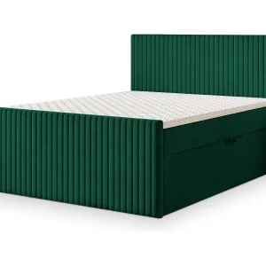 Boxspringbed TERVAN 140×200 cm Set met hoofdbord, bedbodem en matras, Dennengroen