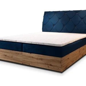 Boxspringbed VELLANO 160×200 cm Set met hoofdbord, bedbodem en matras, Blauw