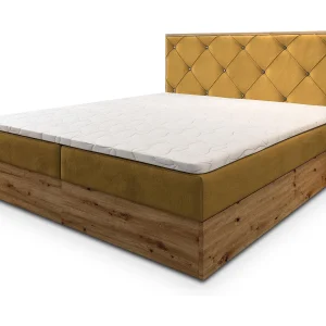 Boxspringbed FOSCO 140×200 cm Set met hoofdbord, bedbodem en matras, Geel Boxspringbed FOSCO 140×200 cm Set met hoofdbord, bedbodem en matras, Geel