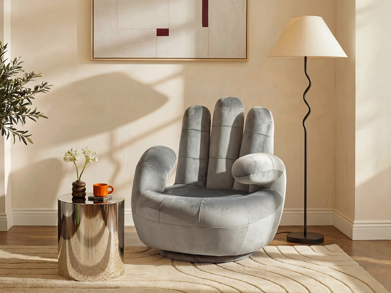 Draaibare fauteuil hand CATCHY van fluweel - Antraciet