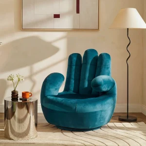 Draaibare fauteuil hand CATCHY van fluweel – Eendenblauw