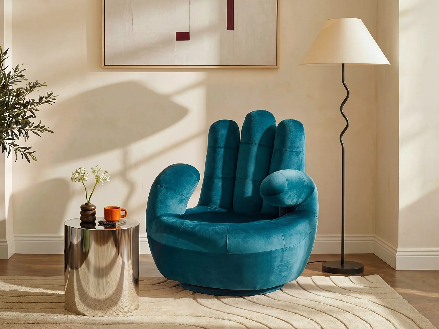 Draaibare fauteuil hand CATCHY van fluweel - Eendenblauw