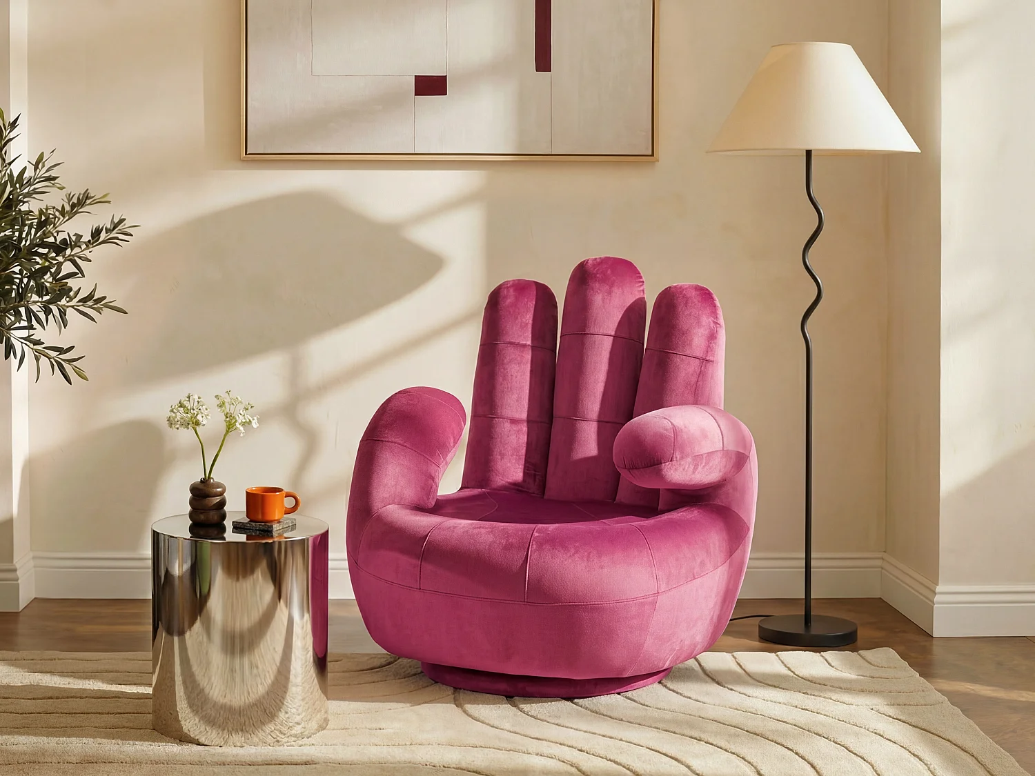 Draaibare fauteuil hand CATCHY fluweel - Fuchsia - Koop nu