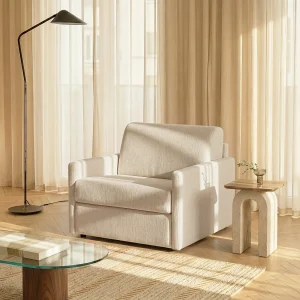 Express omvormbare fauteuil in beige stof – Slaapgedeelte 100 cm – Matras 14 cm – CALIFE