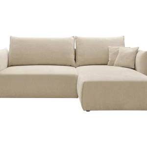 Rechtse hoekbank converteerbaar in getextureerde beige stof CARISU Rechtse hoekbank converteerbaar in getextureerde beige stof CARISU