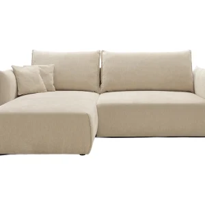 Linkse hoekslaapbank van getextureerde beige stof CARISU Linkse hoekslaapbank van getextureerde beige stof CARISU