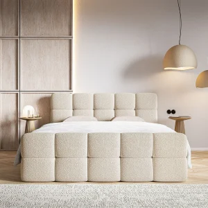 Continentaal bed – 160×200 cm – in lichtbeige badstof – CLOUDY Continentaal bed – 160×200 cm – in lichtbeige badstof – CLOUDY