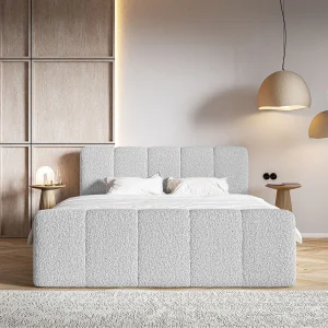 Continentaal bed – 160×200 cm – in lichtgrijze bouclé stof – CLOUDY II Continentaal bed – 160×200 cm – in lichtgrijze bouclé stof – CLOUDY II