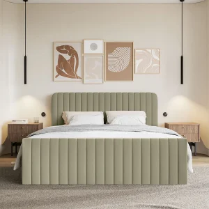 Continentaal bed met matrastopper – 200×200 cm – donker olijfgroen chenille – SALIANO Continentaal bed met matrastopper – 200×200 cm – donker olijfgroen chenille – SALIANO