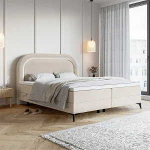 Continentaal bed – 160×200 cm – in waterafstotend greige fluweel – LOREO