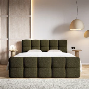 Continentaal bed – 160×200 cm – in olijfgroene badstof – CLOUDY Continentaal bed – 160×200 cm – in olijfgroene badstof – CLOUDY