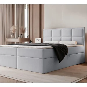 Continentaal bed – 160×200 cm – in lichtgrijze fluwelen stof – SILENSIO Continentaal bed – 160×200 cm – in lichtgrijze fluwelen stof – SILENSIO