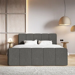 Continentaal bed met matrastopper – 180×200 cm – donkergrijs chenille – CLOUDY II Continentaal bed met matrastopper – 180×200 cm – donkergrijs chenille – CLOUDY II