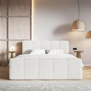 Continentaal bed – 160×200 cm – in crèmekleurige boucléstof – CLOUDY II Continentaal bed – 160×200 cm – in crèmekleurige boucléstof – CLOUDY II