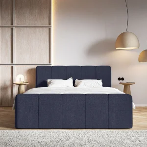 Continentaal bed met matrastopper – 160×200 cm – marineblauw chenille – CLOUDY II Continentaal bed met matrastopper – 160×200 cm – marineblauw chenille – CLOUDY II