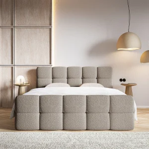 Continentaal bed – 160×200 cm – in grijsbeige badstof – CLOUDY Continentaal bed – 160×200 cm – in grijsbeige badstof – CLOUDY