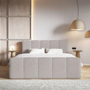 Continentaal bed – 160×200 cm – in taupe bouclé stof – CLOUDY II Continentaal bed – 160×200 cm – in taupe bouclé stof – CLOUDY II